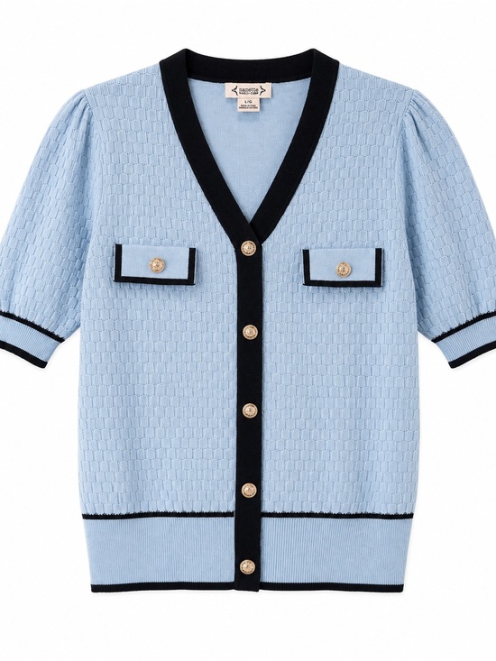 Nanette Lepore Sweaters - Nanette Lepore Light Blue V-Neck Cardigan with Black Trim